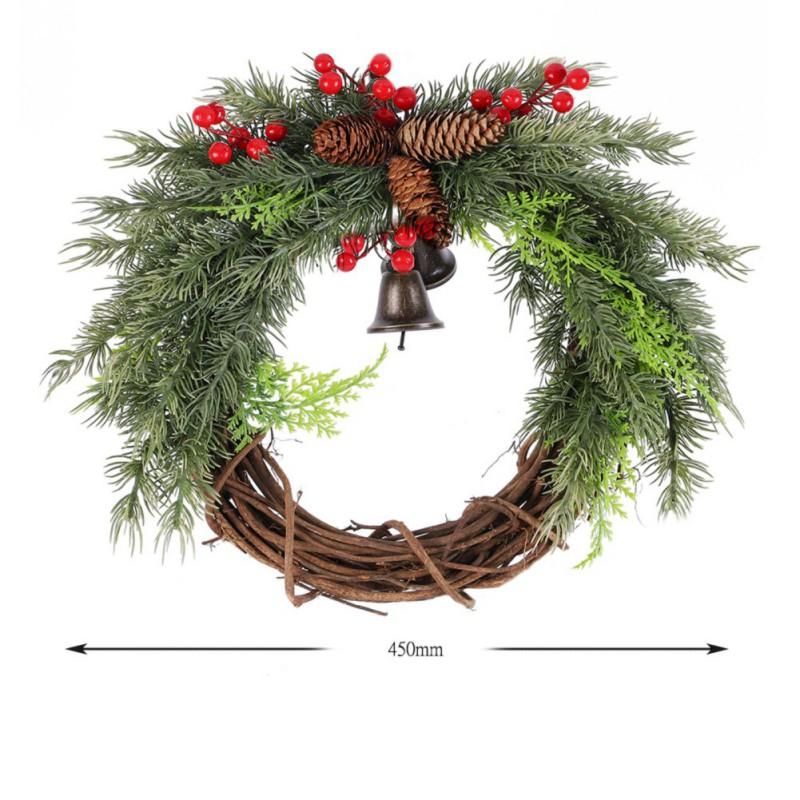 

Рождественский венок Венок из ротанга с колокольчиками Ветки Ягоды Сосновые шишки Рождественский венок Рождественский венок для крыльца Декор для двери дома