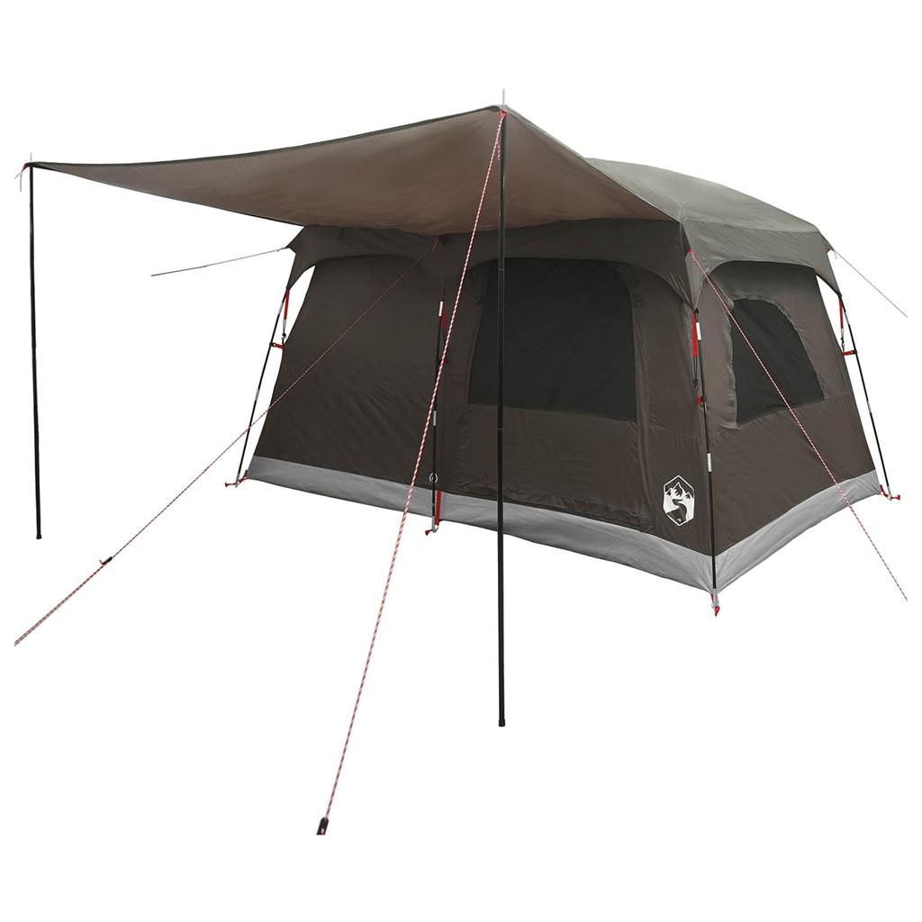 Family Tent with Roof Brown & Grey 380 x 260 x 190 cm Polyester