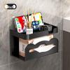 Black Double-Layer Wall-Mounted Tissue Box Holder with Storage