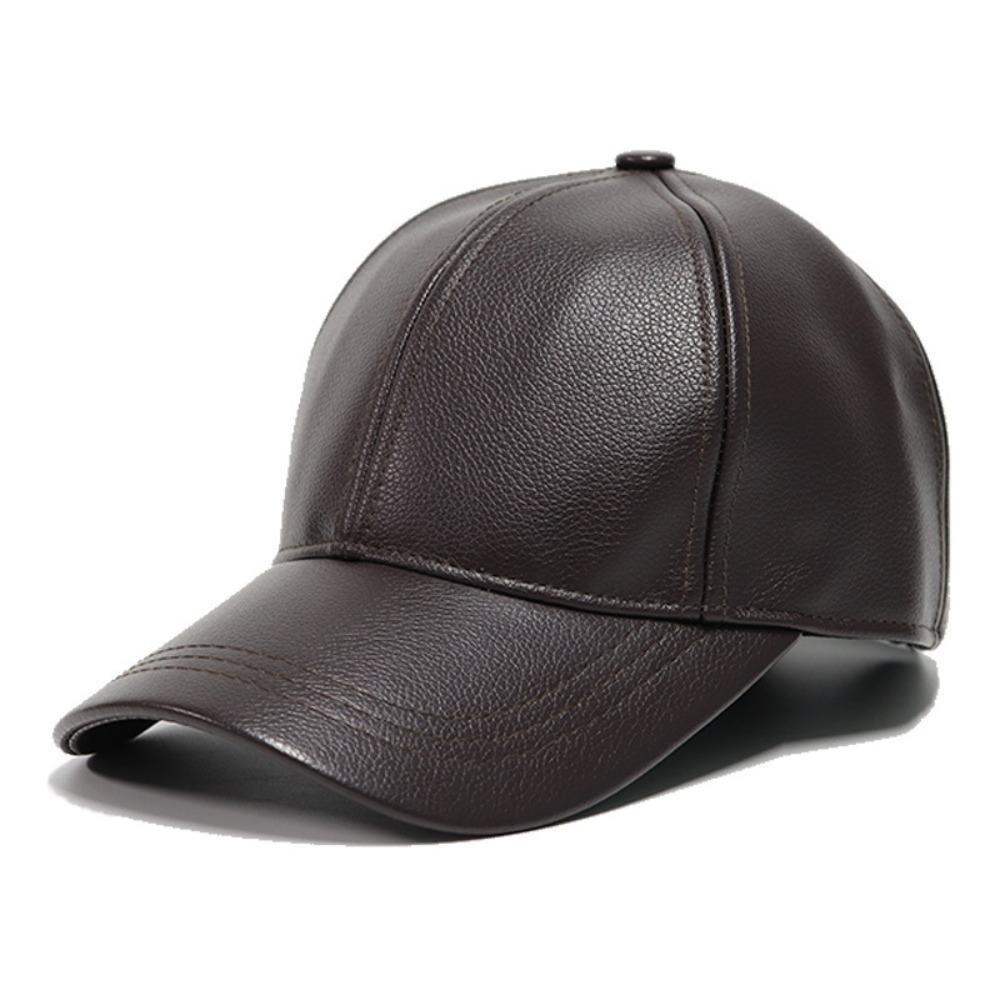 

Solid Color Baseball Cap PU Leather Men s Hat Warm Retro Cap Winter кавовий