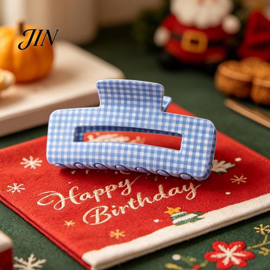 Hair Claw Clip Back Head Claw, Hollow Square Large Clip, Plaid Print Medium Anti-Slip Teeth Accessory for Daily Wear High Hardness