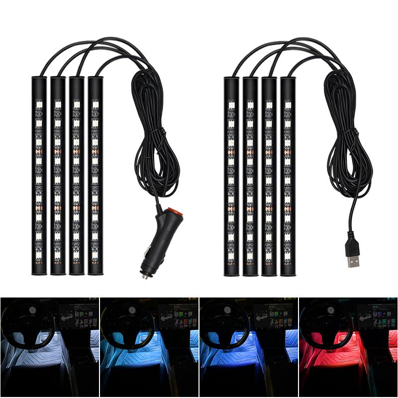 5V/12V Car Interior Backlight Ambient Mood Foot Light with Cigarette Lighter USB Decorative Atmosphere Lamp Car Accessories