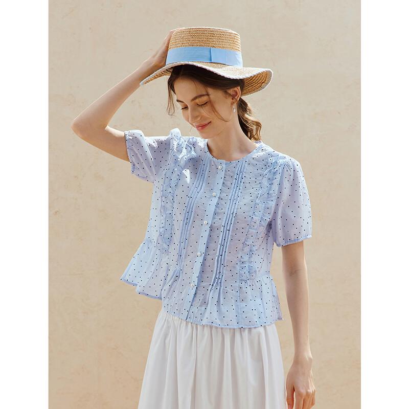 INMAN Fresh Wrinkled Polka Dot Ruffle Blouse