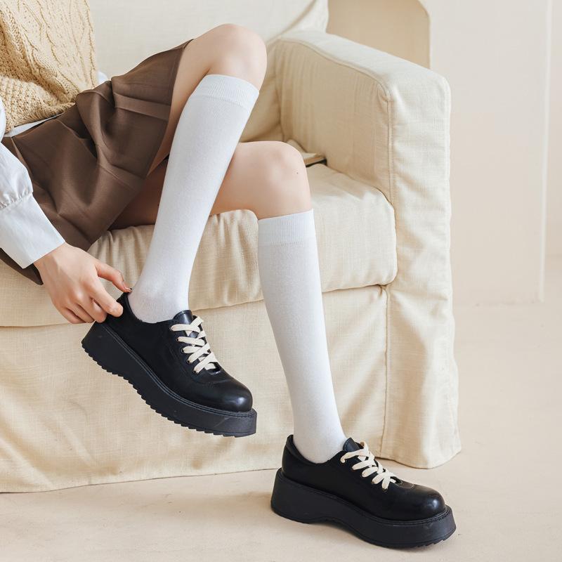 College-style Solid-color Knee-high Calf Socks for Women, Versatile Long Stockings with Slight Pressure To Prevent Dropping