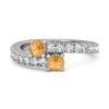Citrine Double Bypass White Accent Design Ring- 925 Sterling Silver