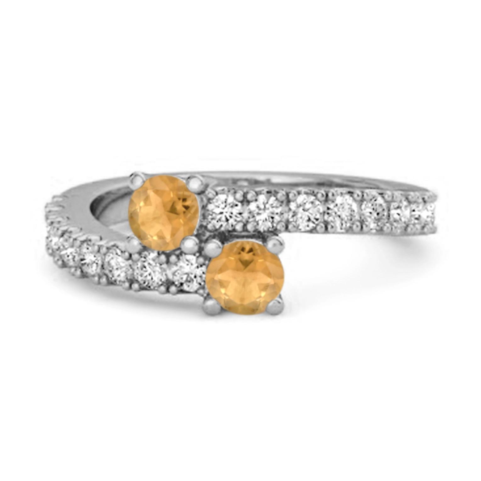Citrine Double Bypass White Accent Design Ring- 925 Sterling Silver 12 белый