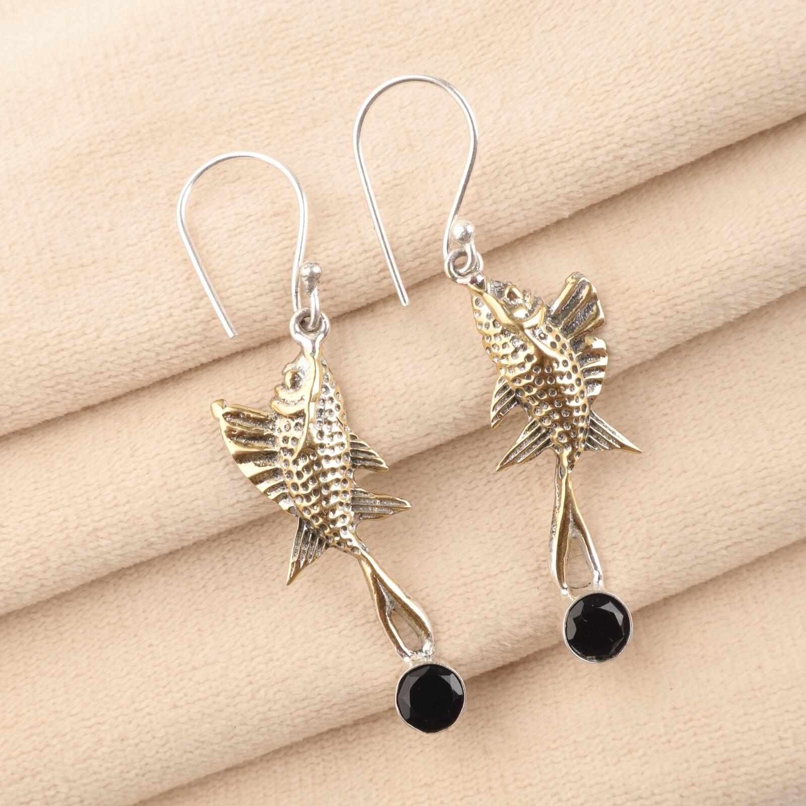 

Black Onyx Gemstone 925Sterling Silver Jewelry Handmade Statement Earrings 2.17 EE-148-7