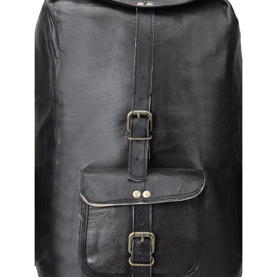 Genuine Black Leather Large Men's Vintage Backpack Travel Rucksack Gym Bag