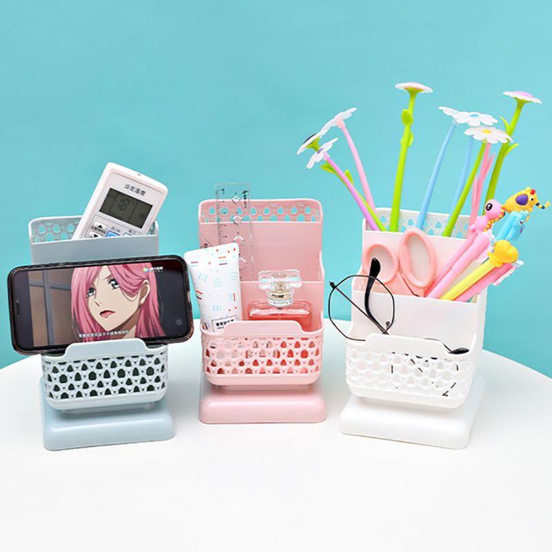 Rattan Woven Pen Holder Makeup Organizer Desktop Storage Box Container for Cosmetics Jewelry Stationery Plastic Organizer
