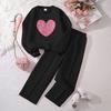Girls' Big Kids 2-Piece Outfit Set Heart Print Long Sleeve Sweatshirt with Casual Wide Leg Pants Trendy Fall Winter Wear