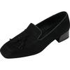 Fashion New Spring Sheep Suede Woman Shoes Square Toe Women Pumps Shoes for Women Low Heel Loafers Fashion Tassel Chunky Casual Shoes
