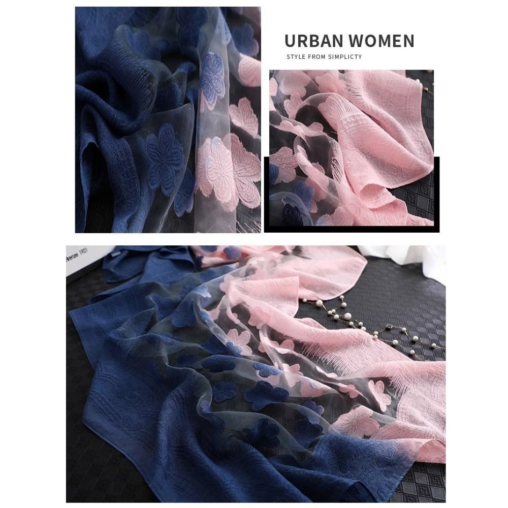 Gradient Color Cut Flowers Scarf Thin Beach Shawl Wrap Elegant Sunscreen Scarf