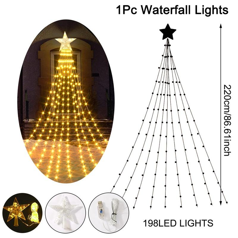 LED Star Waterfall Lights Christmas Decorations String Lights Christmas Tree Ornaments for Home 2026 Navidad Natal New Year 2026
