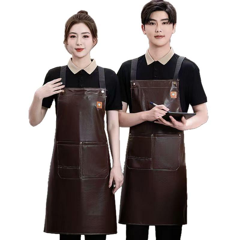Fashionable PU Waterproof Kitchen Apron, Oil-Proof Waist Design for Men & Women, Ideal for Catering & Milk Tea Shops