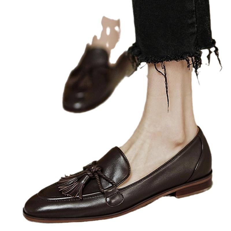 Leather Shoes Women's Spring 2025 New Retro Temperament Flat-bottomed British One-pedal Versatile Fashion Loafers Single Shoes