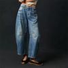 Midiross High Stretch Mid-Rise Barrel Jeans Mode Weites Bein Form Damen Lässig Baggy Mittelhoch Taille Denim Jeans