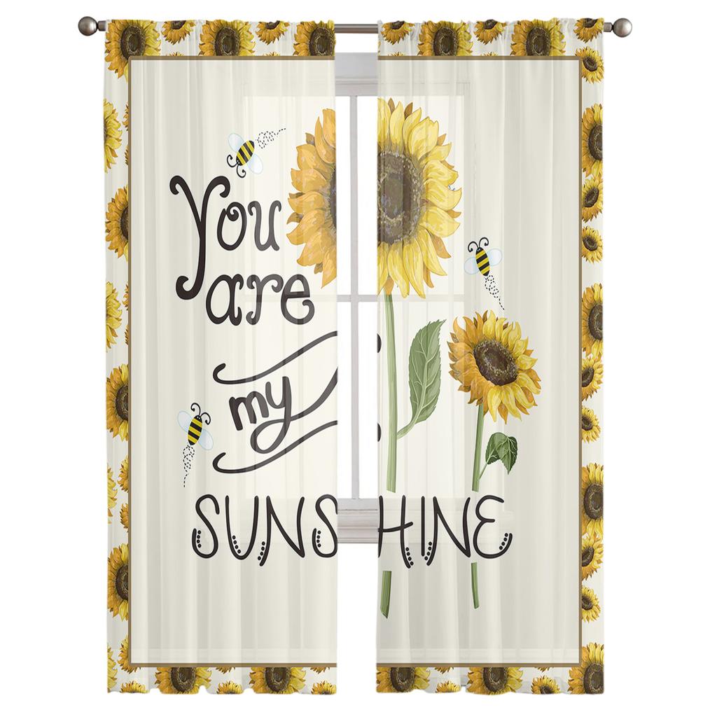 Sunflower Bee Yellow Window Treatment Tulle Modern Sheer Curtains for Kitchen Living Room the Bedroom Curtains Decoration