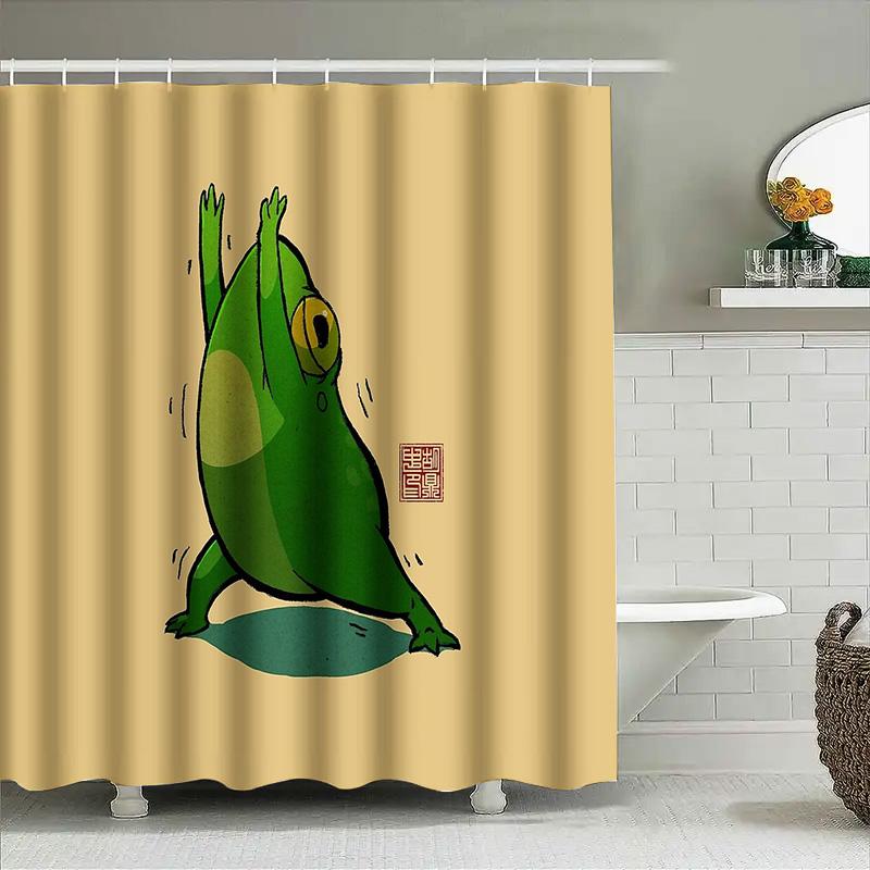 Cute Frog Shower Curtain Forest Animal Bathroom Decor Nature Themed Waterproof Fabric Shower Liner For Kids Room