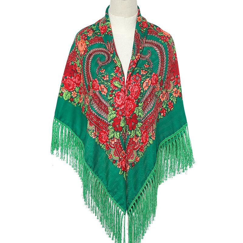 Square Shawl Flower Scarf For Women'S Large-Sized Hijab Retro Printed Tassels Warp Warm Autumn And Winter Cape Bufandas Poncho