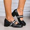Fashion Vintage Square Toe Bowknot Decoration Pu Mary Jane Shoes Women 2025 Summer Medium Heel Dress Pumps Elegant Autumn Office Pumps