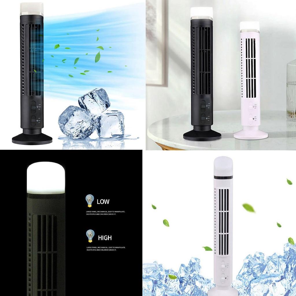 Desk Fan Fingertip Guard Tower Bladeless Fan Easy Cleaning Anti Slip Pad 90 Degree Oscillating USB with Light for Office