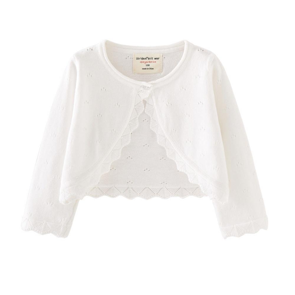 Synpos Children Girls Cover Up Bolero Shrug for Wedding Party Dress Kids Girl Knit Flower Long Sleeve Cropped Cardigan 1-4 Years