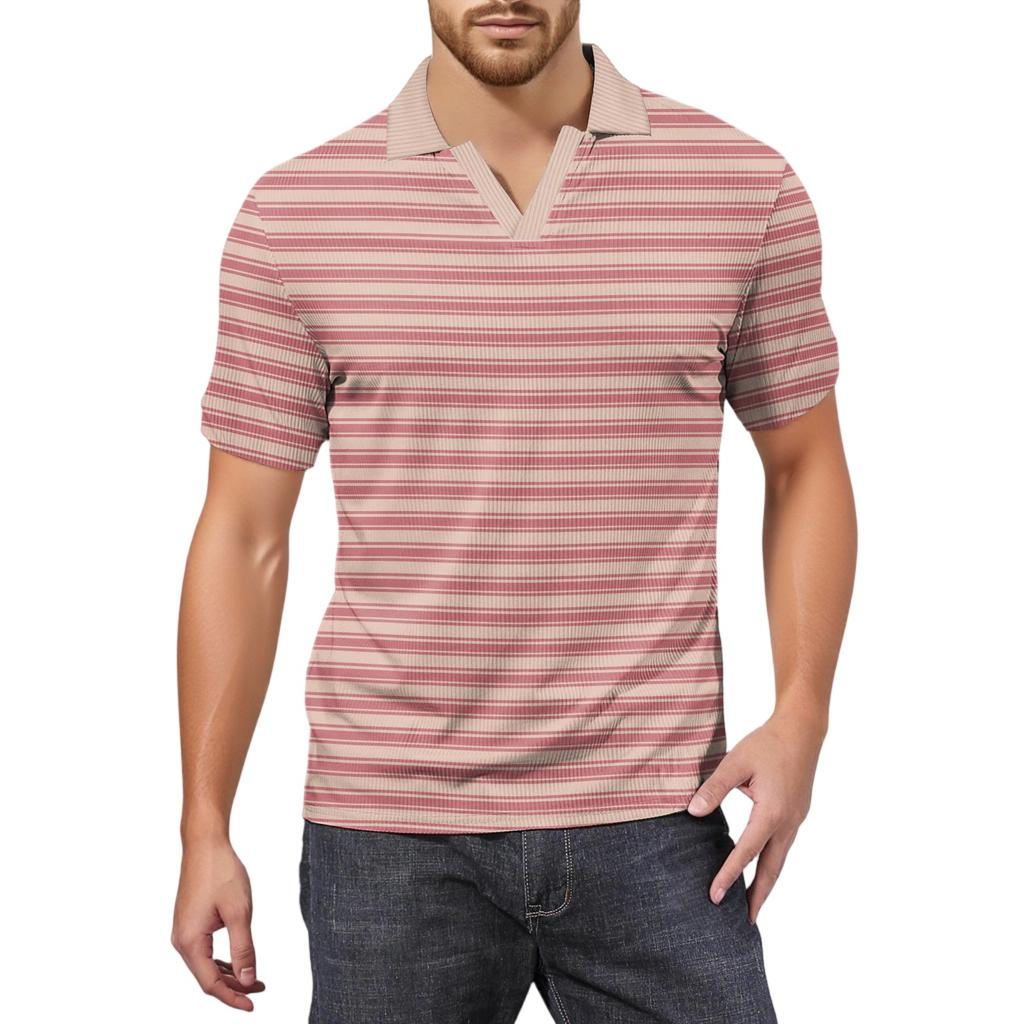 Moda Hombre Top Estampado Cuello en V Manga Corta Camiseta de Golf