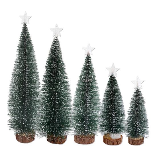Mini Christmas Tree Small Artificial Snow Flocked Pencil Tree with LED Lights Tabletop Tree Ornaments with Wooden Base for Xmas Home Decor
