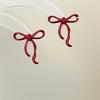 New Trend Irregular Bowknot Women's Stud Earrings Wine Red Enamel Hollow Knots Small Earrings Vintage Cute Ear Jewelry