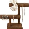 Jewelry Rack Solid Wood Jewelry Holder with Double-Layer T-Shaped Design Display Stand for Necklaces Bracelets Watches