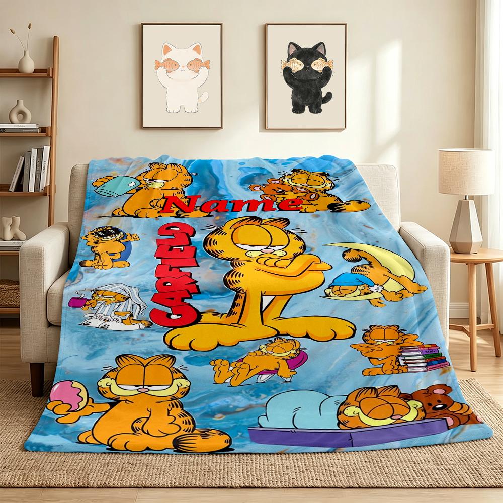 Custom Name Garfield Dreams Flannel Blanket Throw Blanket Soft Warm Sofa Bed Decor Unique Gift