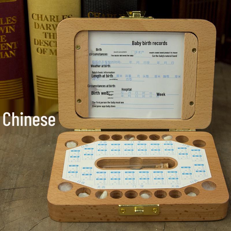 Hölzerne Milchzahndose & Fotorahmen für Jungen und Mädchen - Aufbewahrung zur Erinnerung für Milchzähne und Lanugo