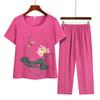 Women Summer Short Sleeved Suits Flower Printing Plus Size Pajamas Nightwear