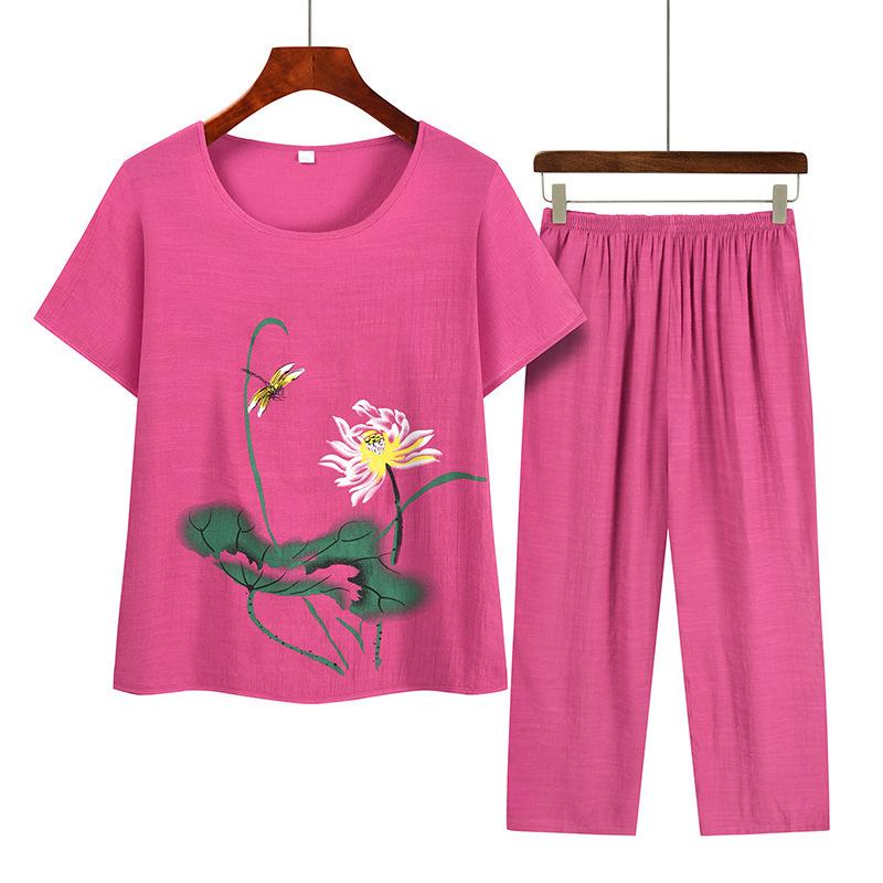 Women Summer Short Sleeved Suits Flower Printing Plus Size Pajamas Nightwear