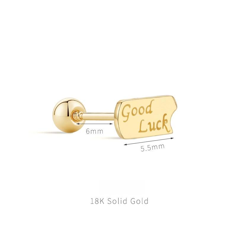 Good Luck  Solid 18K Gold Internally Threaded Cartilage Studs AU750 Plain Gold Luxury Body Piercing Jewelry 1pcs