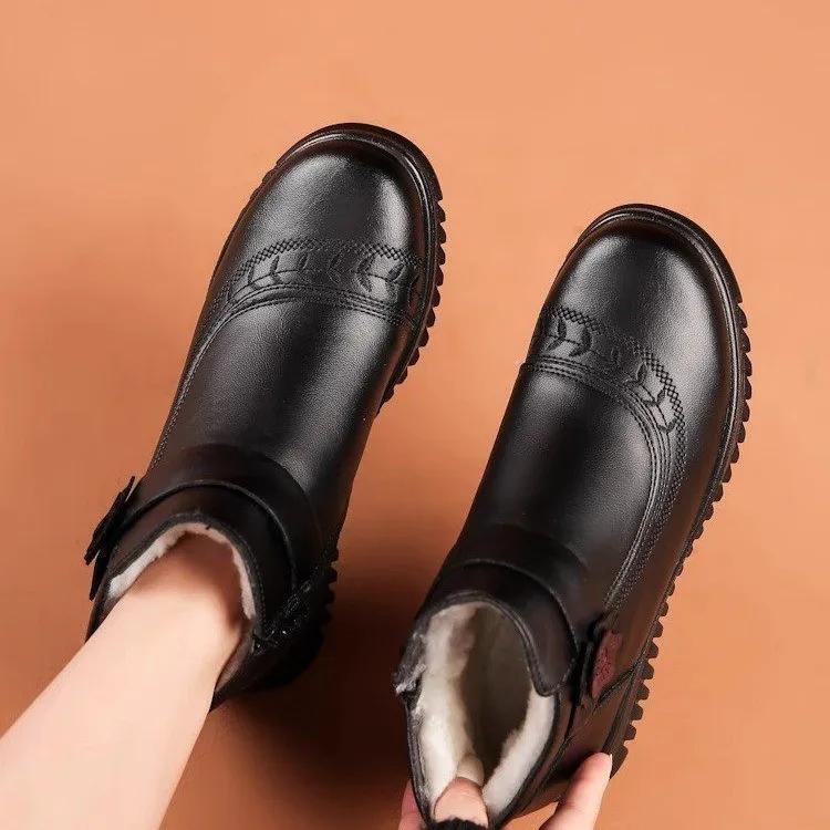 Winter Women Ankle Boots PU Leather Female Thick Plush Warm Snow Boots Mother Waterproof Non-slip Booties Luxury