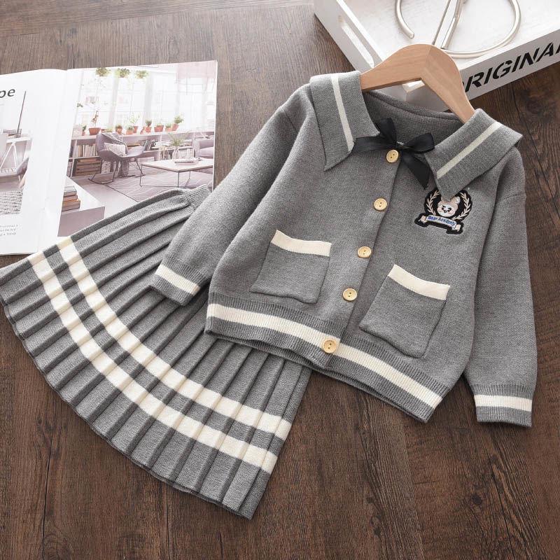 

Girls 2022 College-Style Spring Suit: Two-Piece Jacket & Skirt for Kids 4 Years/110
