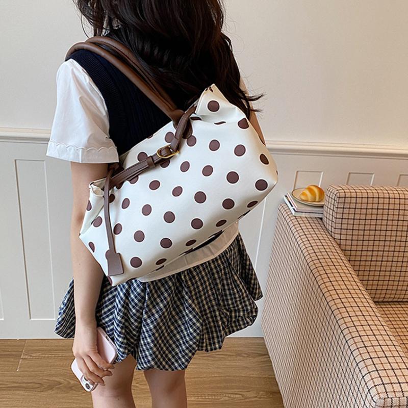 Korean Polka Dot Tote Bag With Belt Buckle Detail Women Large Capacity Casual Shoulder Bag Stylish Daily Commute Work Handbag