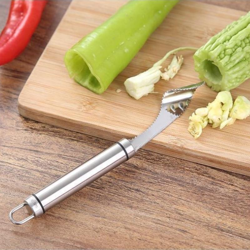 New Stainless Steel Jalapeno Pepper Slicer Serrated Vegetable Cutter Tool Seed Remover Kitchen Gadgets Household Gadgets