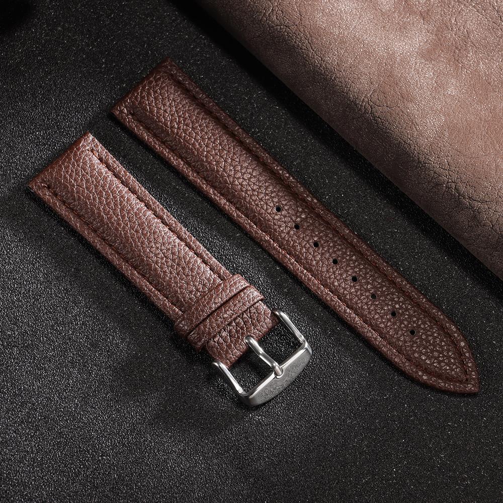 Handmad Soft Watchband Lychee Pattern Black Strap 12mm 14mm 16mm 18mm 20mm 22mm Vintage Cowhide Bracelet for Men Women Bracelet