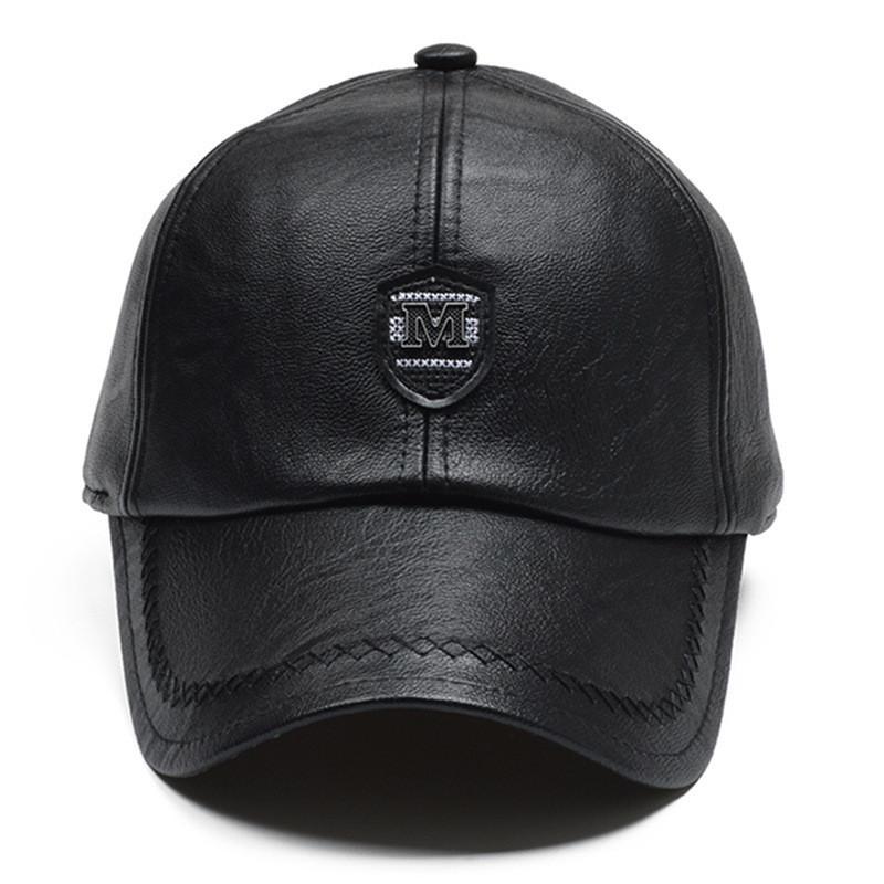 Outdoor Winter Cap For Seniors With Windproof Pu Leather Earmuff Baseball Hat With Adjustable Fit