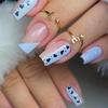 Blue Glitter & Pink Heart Polka Dot Patchwork Mid-Length False Nails
