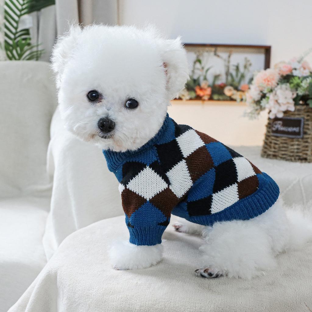 Pet Circle, Pet Clothing Dog Cat Clothing Clothing Soft Blue Coffee Rhombus Sweater