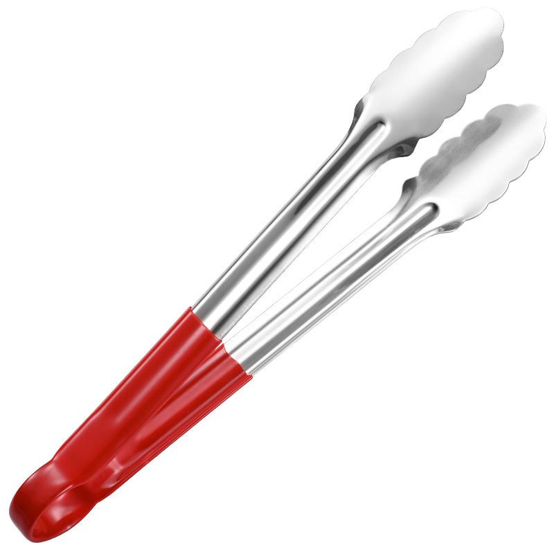 Red Silicone Stainless Steel Anti-Slip BBQ Tongs – Anti-Scald Kitchen Tongs for Bread and Food