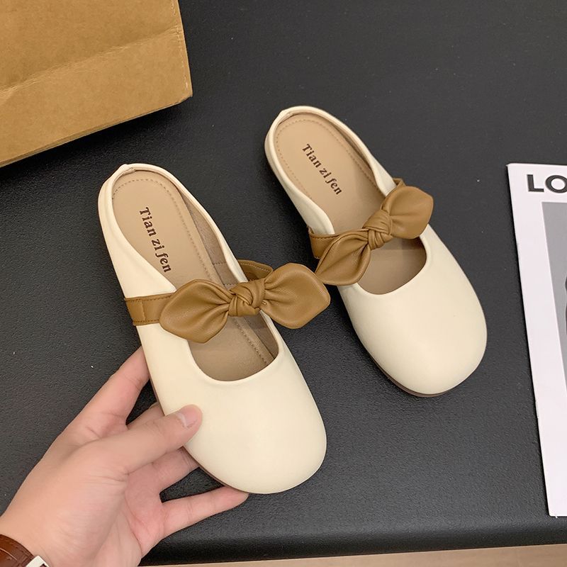 Flat-bottomed bag head half slippers women's outer wear 2025 new spring and summer pregnant women lazy half tray gentle evening cool slippers