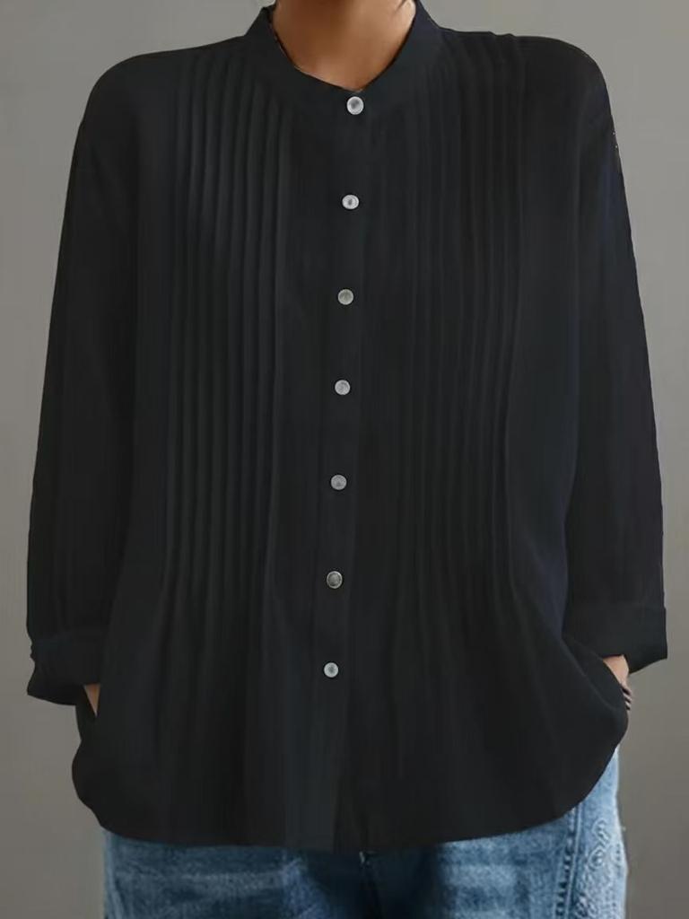 Spring and Summer New Women's Casual Long-sleeved Pleated Shirt Europe and America