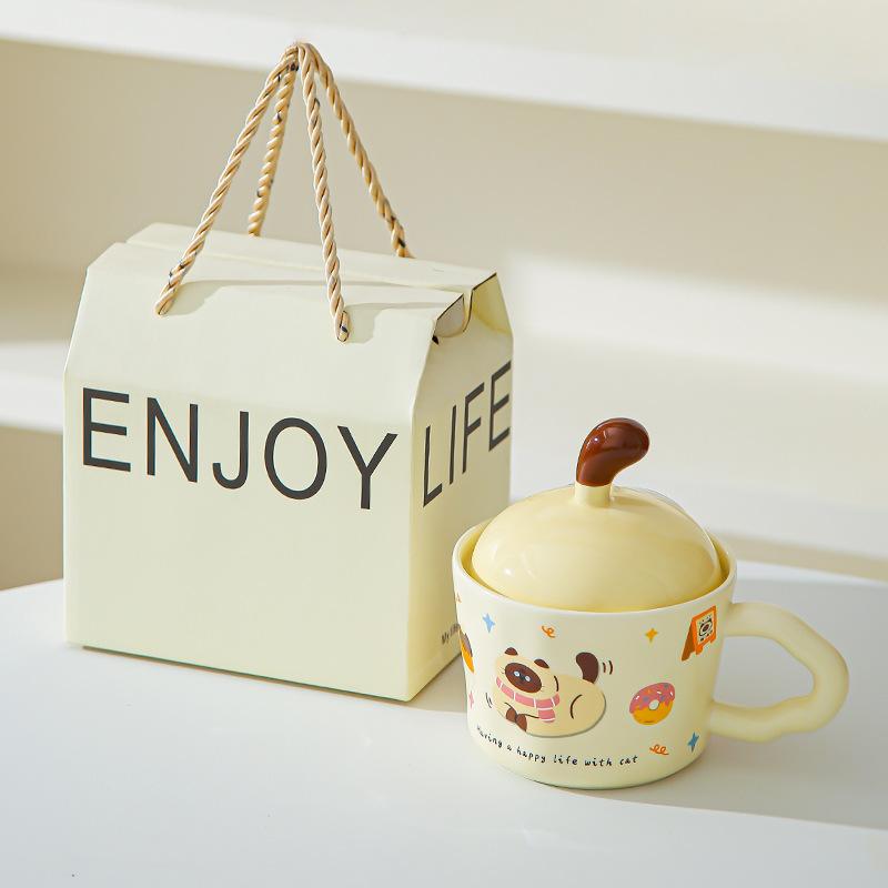 Fun Kitten Mug with Lid Office Cute Ins Ceramic Water Cup Personalized Creative Gift Cup