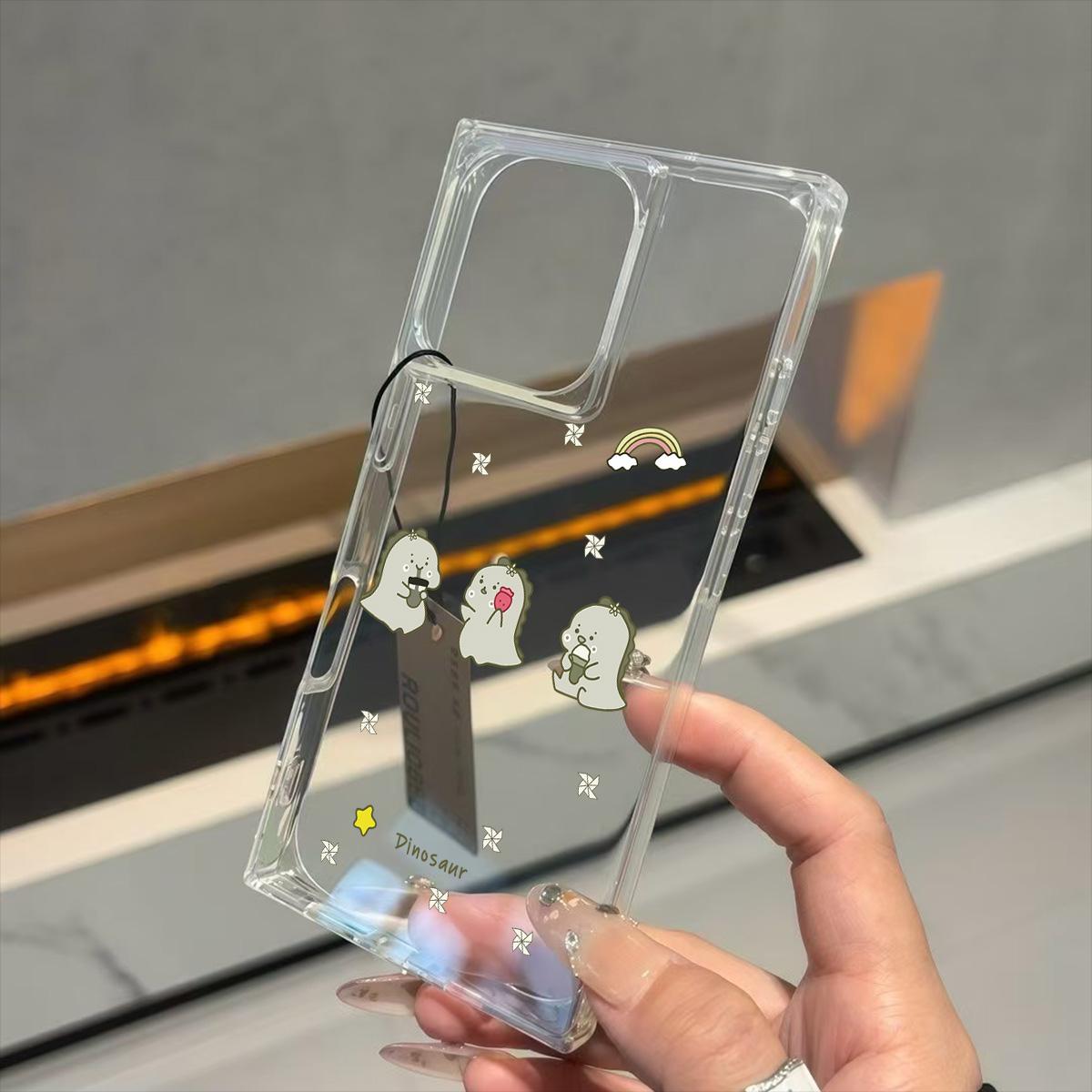 

Прозрачный квадратный чехол-накладка для iPhone 16 ProMax 14 Pro Max 11 15 Plus 13 12 Защита от кислорода, Радужный чехол с мини-динозаврами iphone 11