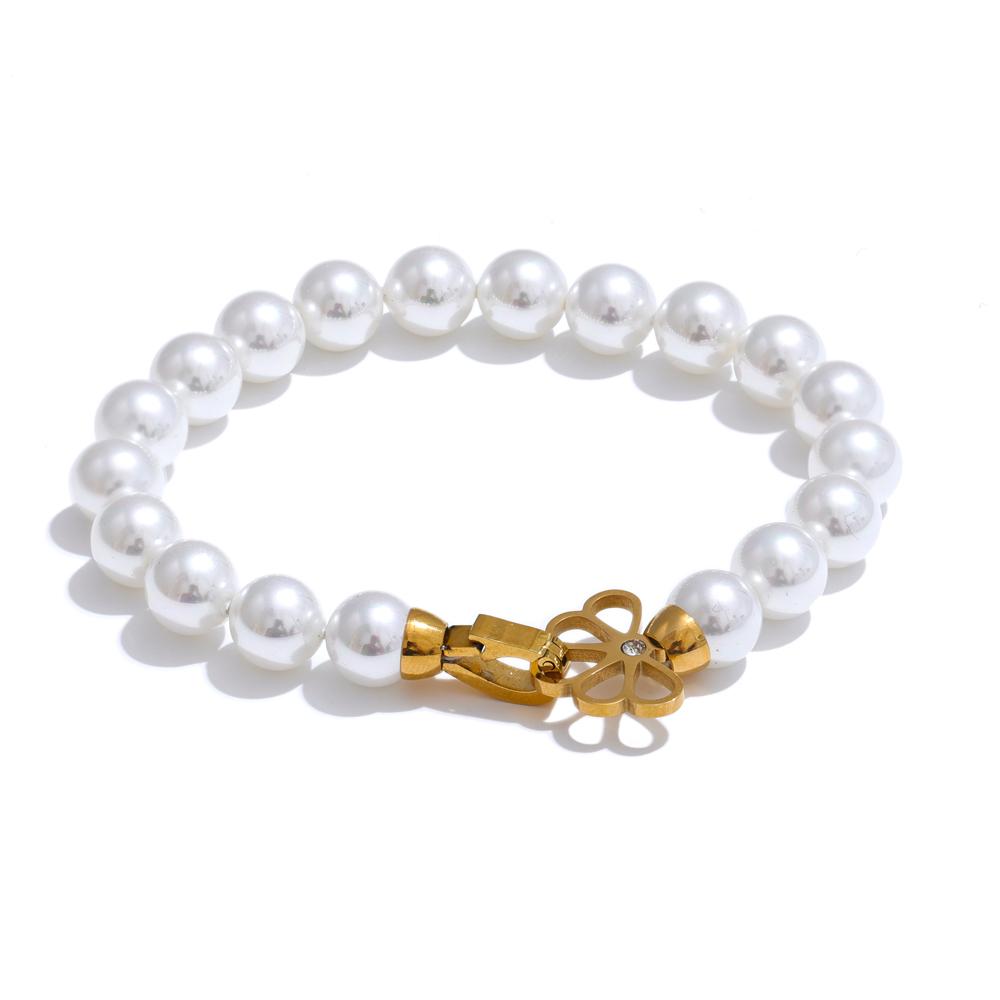

Yhpup Elegant Simulated Pearls Beads Handmade Bracelet Bangle Korean Fashion 316L Stainless Steel Jewelry Accessories Gift