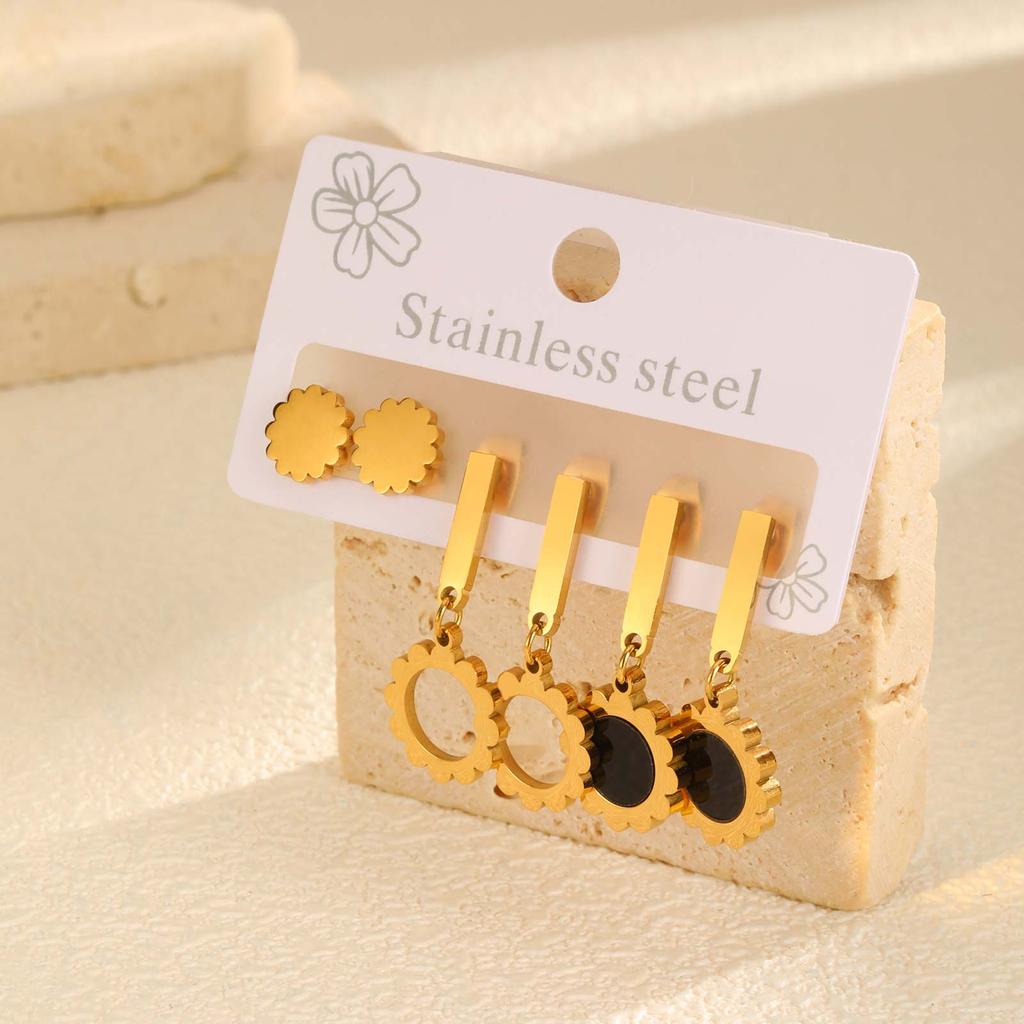 Dreiteiliges Set Ohrstecker für Damen, Hohl, Schleife, Blume, Herz, Edelstahl, Ohrstecker-Set, Großhandel Schmuck Geschenk